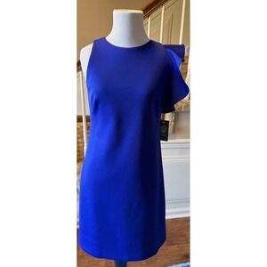 Vince Camuto Cobalt Blue Ruffle One Shoulder Shift Dress  Womens 2 NWT